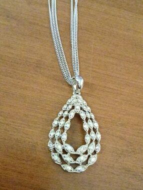 Lia Sophia Silver Tone Teardrop Multi-Row Crystal Necklace